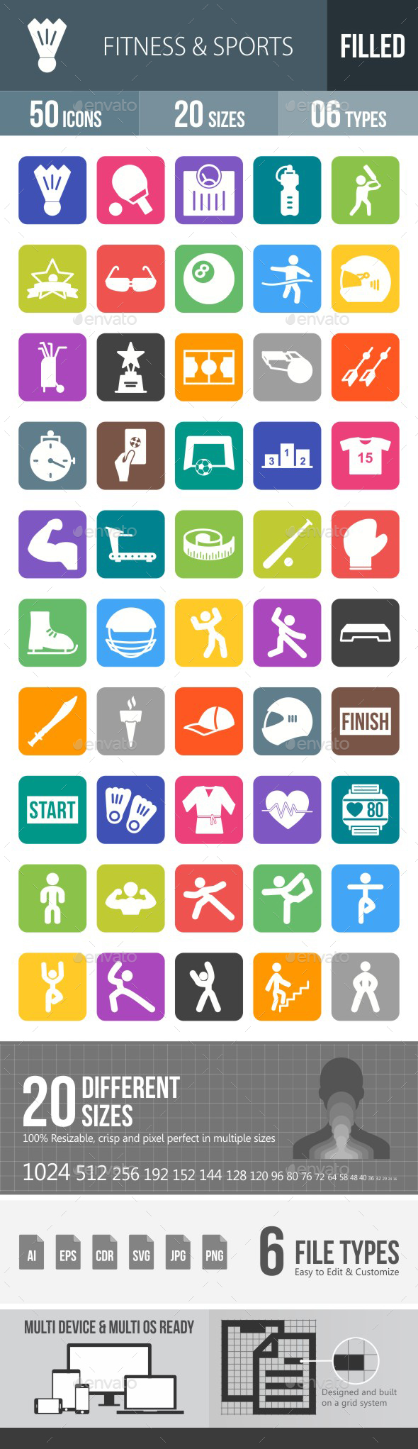 Fitness & Sports Flat Round Corner Icons - Icons