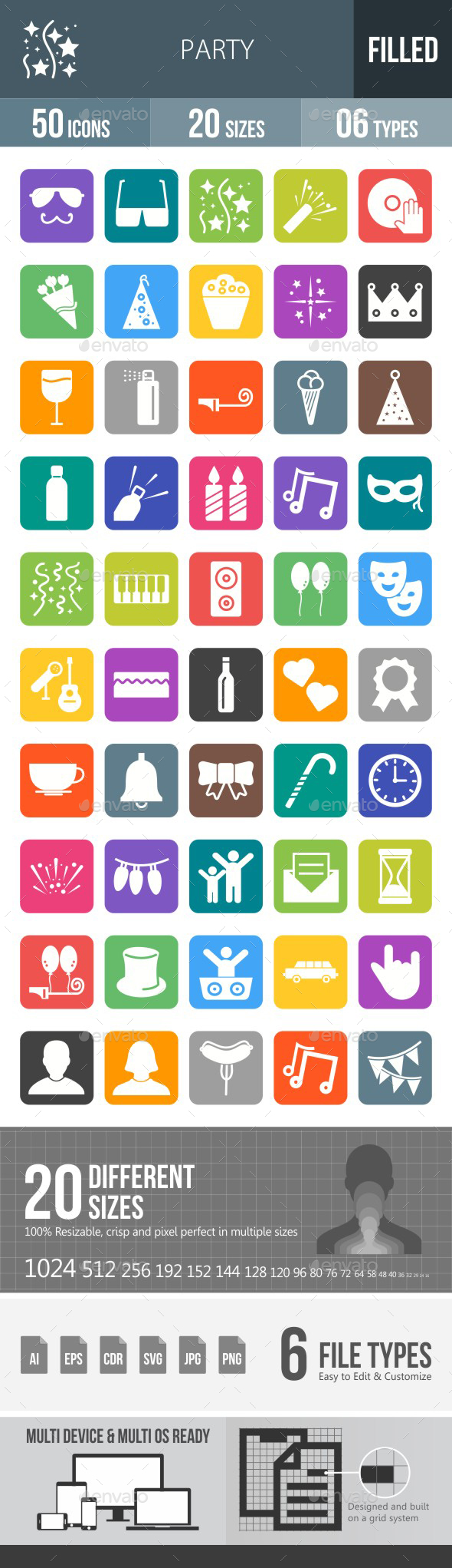 Party Flat Round Corner Icons - Icons