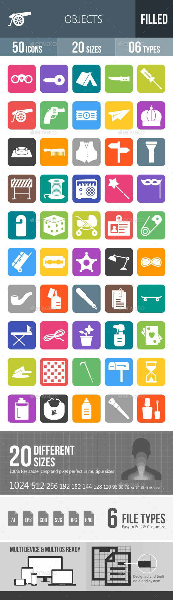 Objects Flat Round Corner Icons - Icons