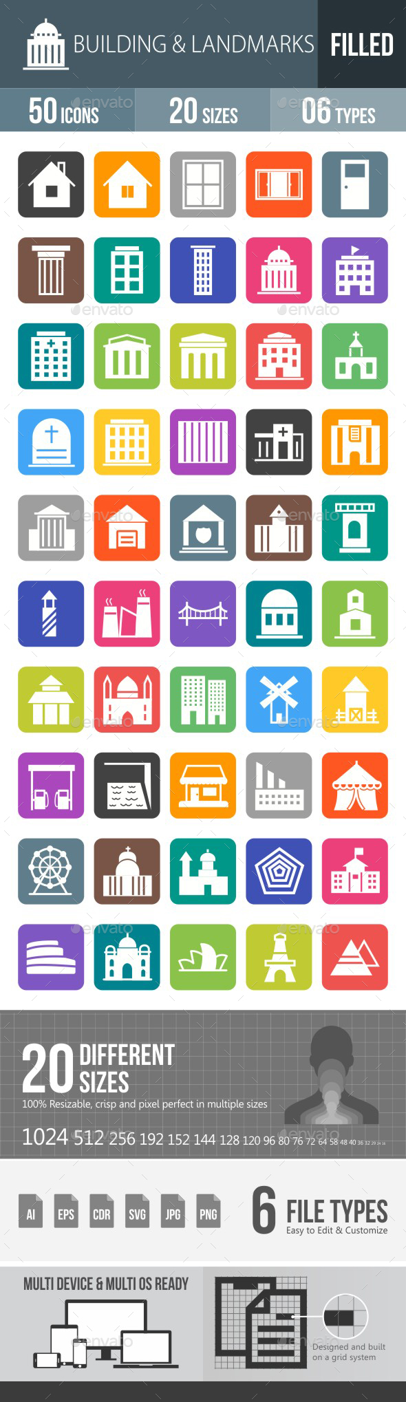 Buildings & Landmarks Flat Round Corner Icons - Icons