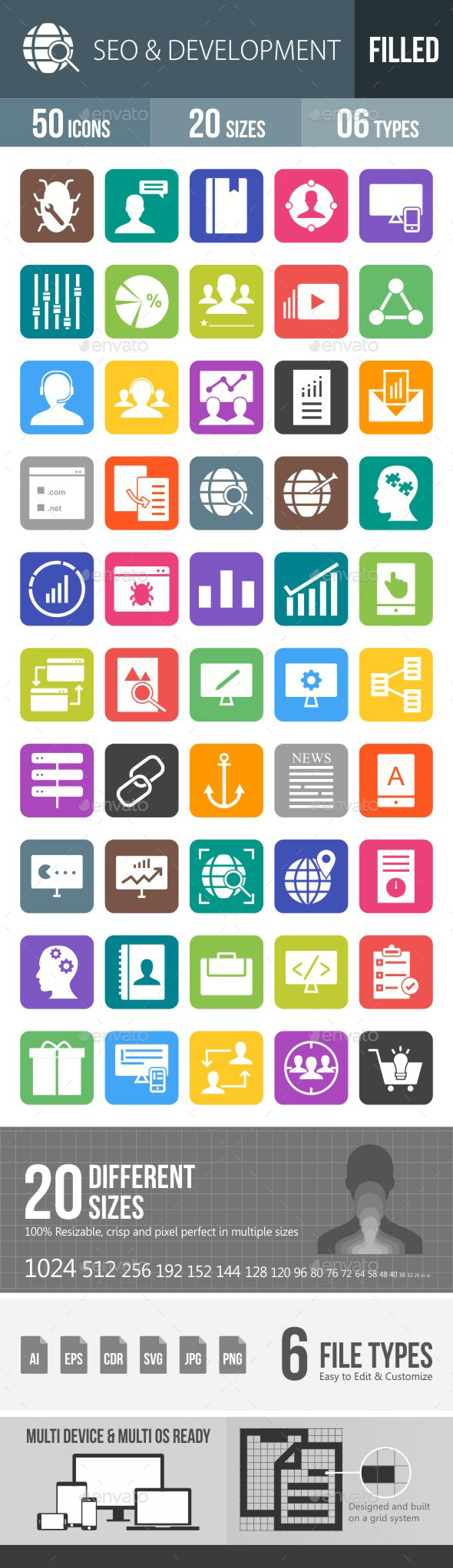 SEO & Development Services Flat Round Corner Icons - Icons