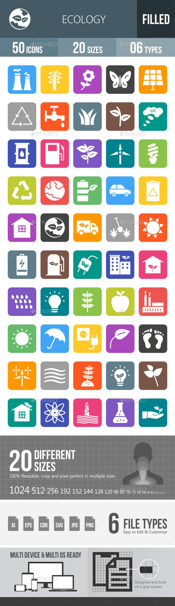 Ecology Flat Round Corner Icons - Icons