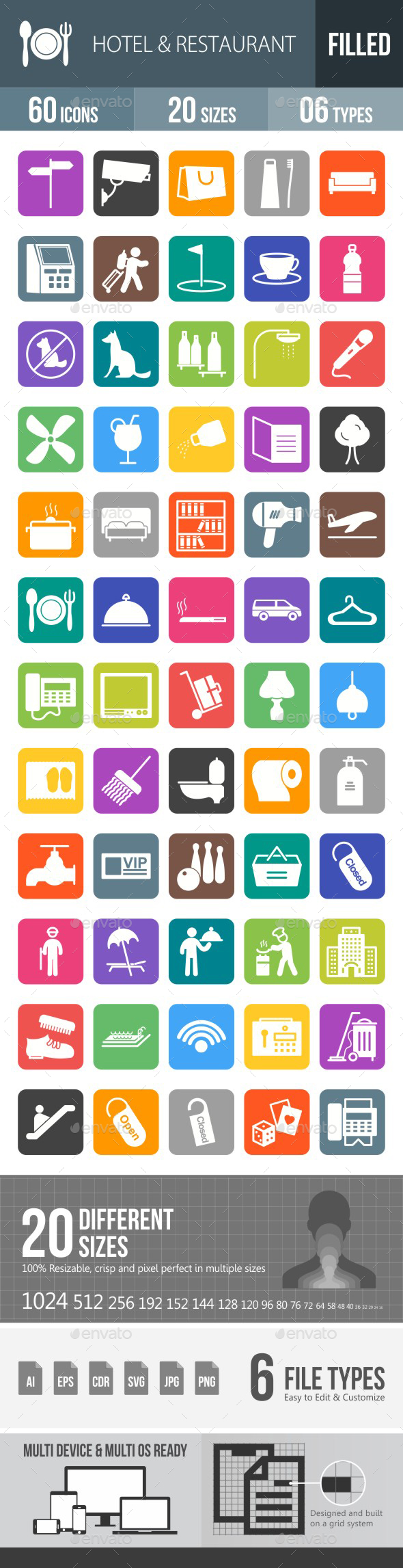 Hotel & Restaurant Flat Round Corner Icons - Icons