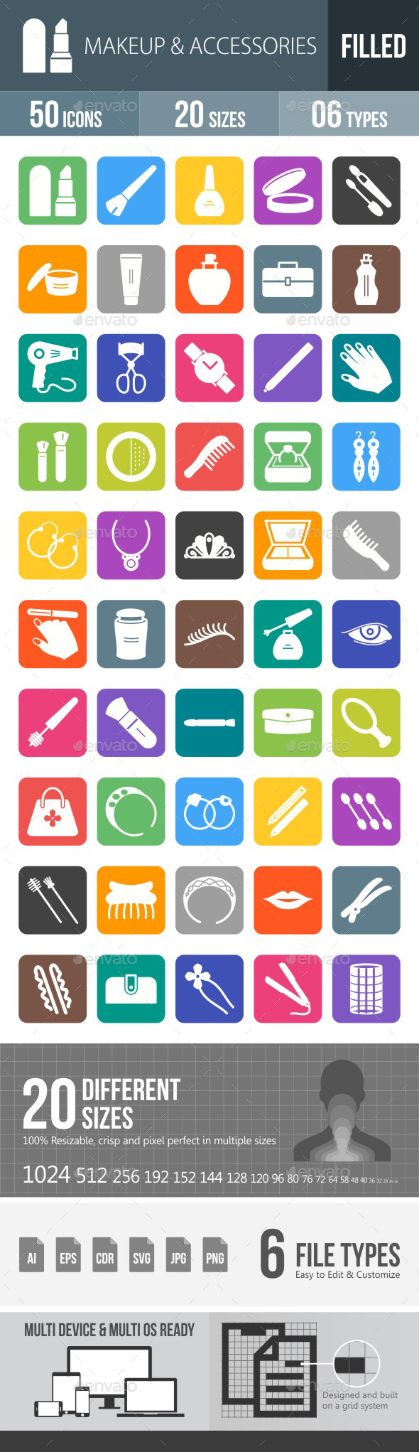 Makeup & Accessories Flat Round Corner Icons - Icons