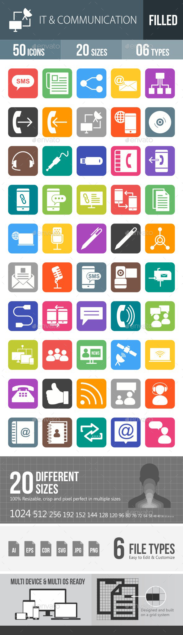 IT & Communication Flat Round Corner Icons - Icons