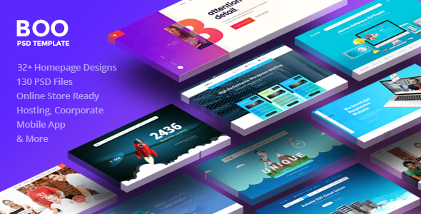 Boo | Creative - Cloud Hosting - University - eCommerce - Mobile App - Personal - Lawyer PSD - Corporate PSD Templates