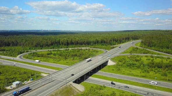 Panoramic Aerial Footage Road Junction on a Summer Day