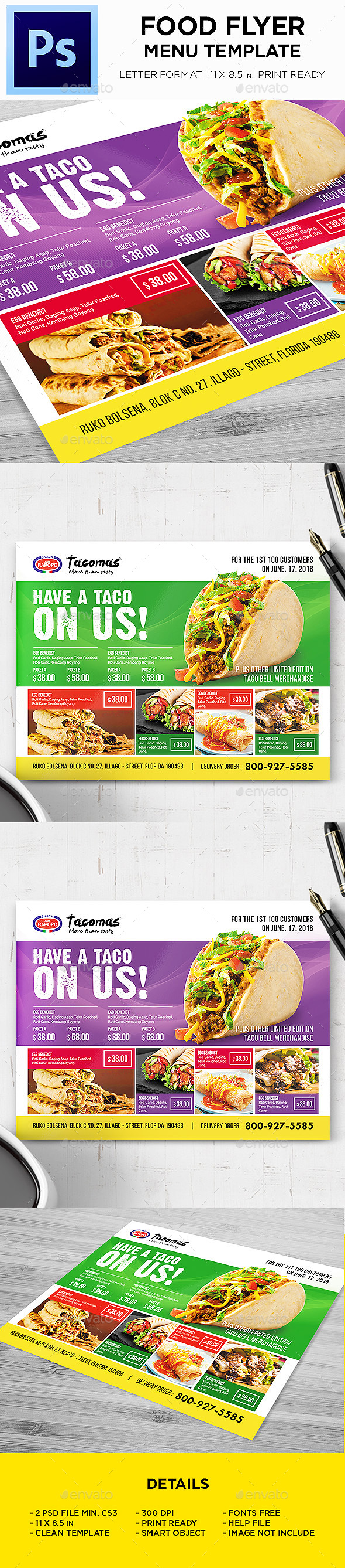 Restaurant Menu - Food Menu Landscape Flyer