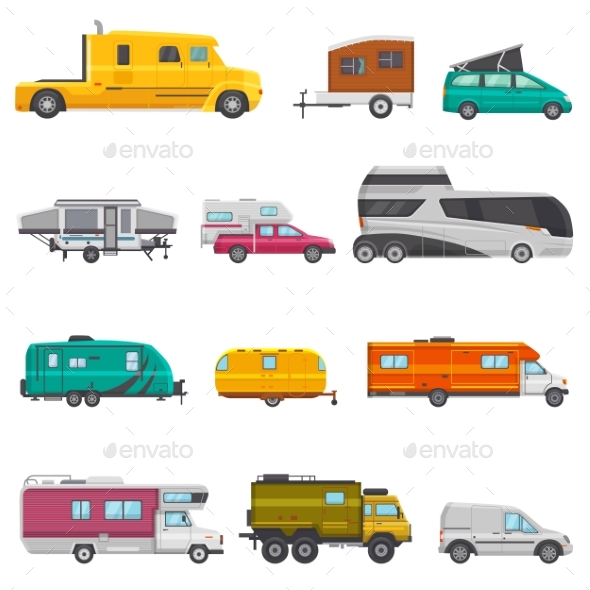 Caravan Vector Camping Trailer and Rv Caravanning - People Characters