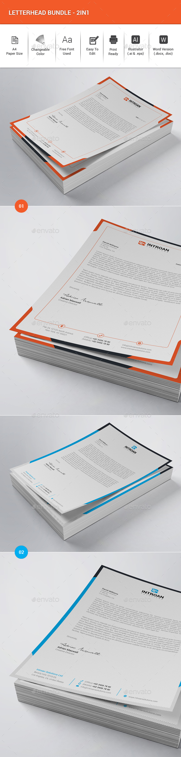 Letterhead Bundle - 2in1 - Stationery Print Templates