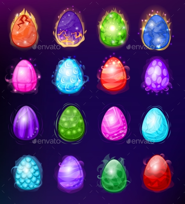 Dragon Eggs Vector Cartoon Egg-shell and Colorful - Miscellaneous Vectors