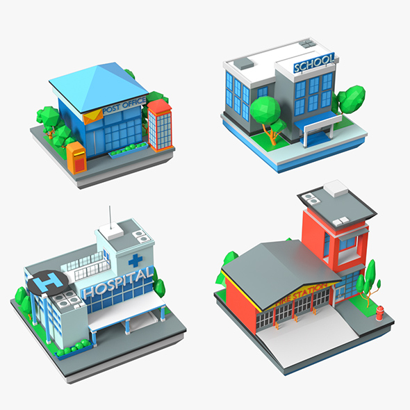 Cartoon Public Buildings - 3Docean 22352896