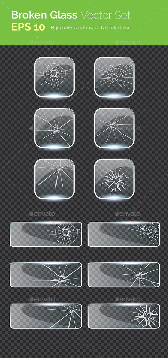 12 Broken Glass in Square Shape Collection - Miscellaneous Vectors