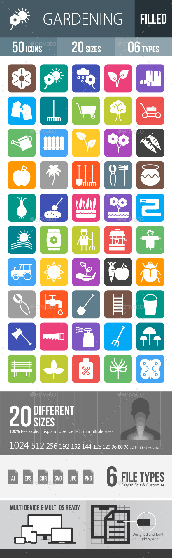 50 Gardening Line Filled Round Corner Icons - Icons