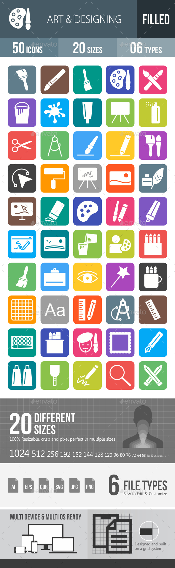 50 Art & Designing Filled Round Corner Icons - Icons