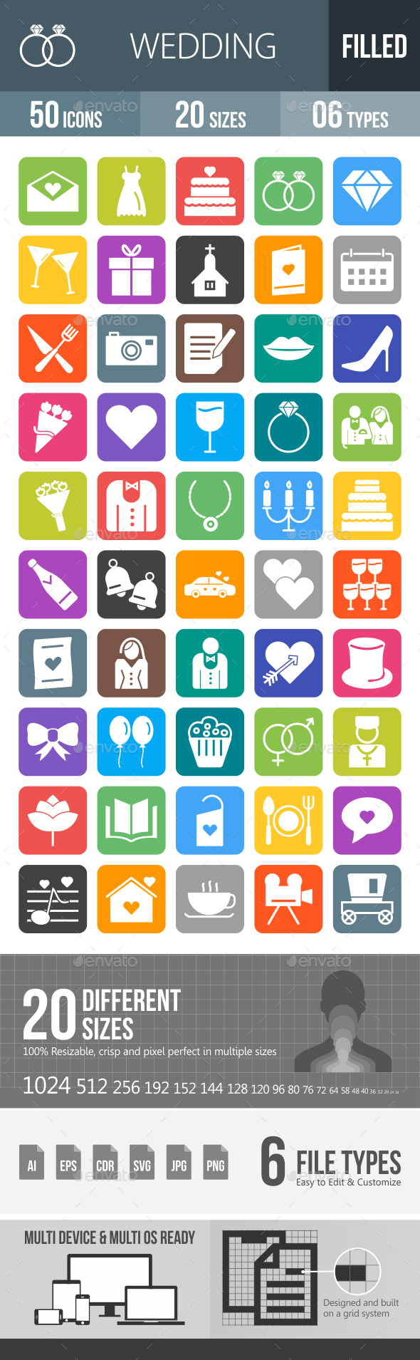 50 Wedding Filled Round Corner Icons - Icons