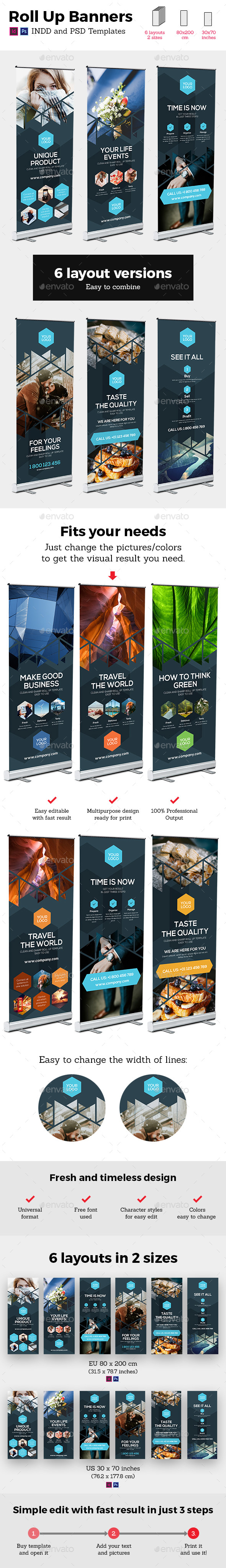 Rollup Stand Banner Display Triangle 6x Indesign and Photoshop Template - Signage Print Templates