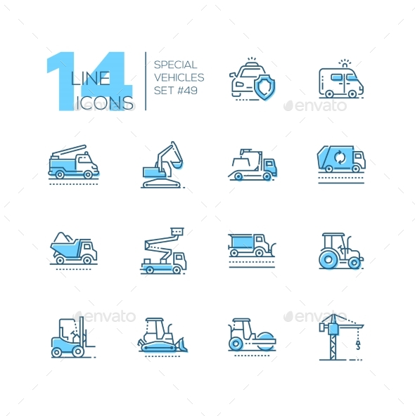 Special Vehicles - Line Design Blue Icons Set - Miscellaneous Conceptual