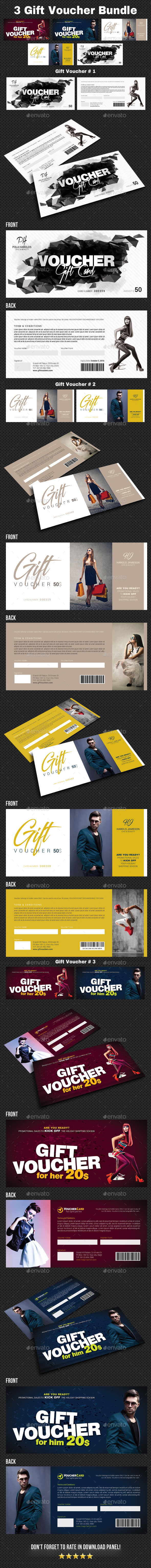 3 Gift Voucher Bundle - Cards & Invites Print Templates