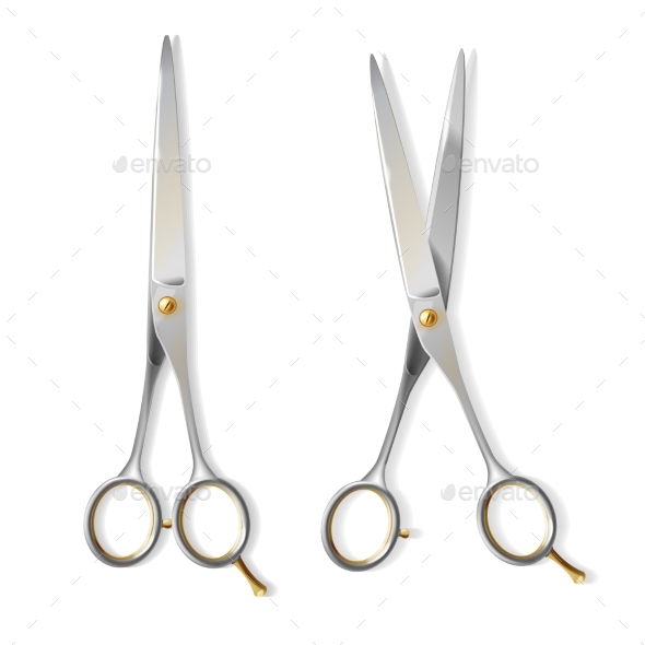 Vector Realistic Scissors for Hairdresser - Man-made Objects Objects