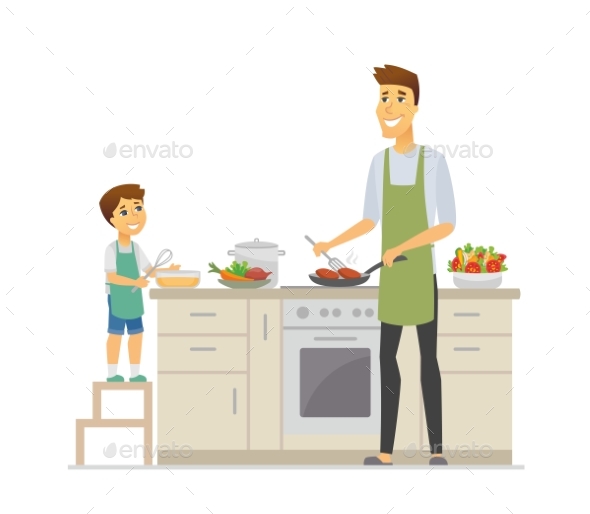 Father and Son Cooking - Cartoon People Characters - People Characters