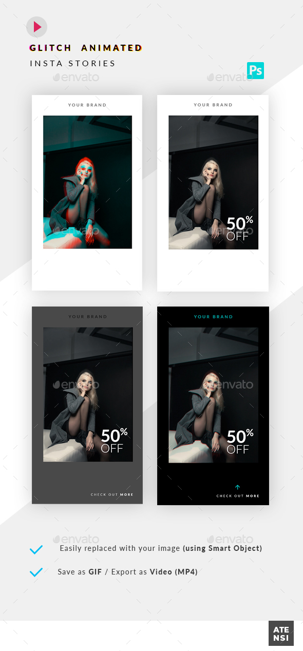 Animated Glitch Insta Stories - Social Media Web Elements