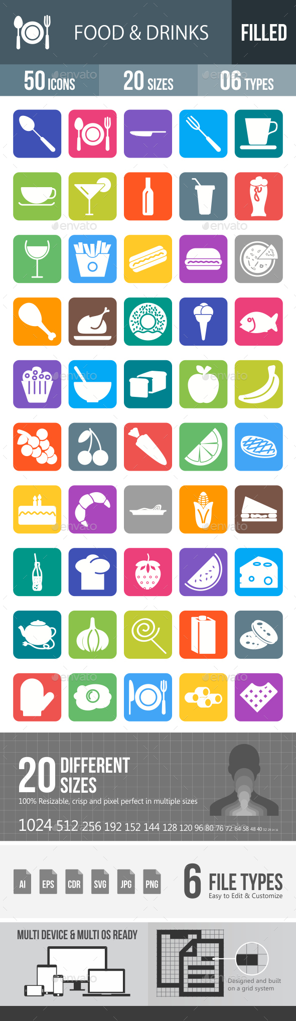 Food & Drinks Glyph Inverted Icons - Icons