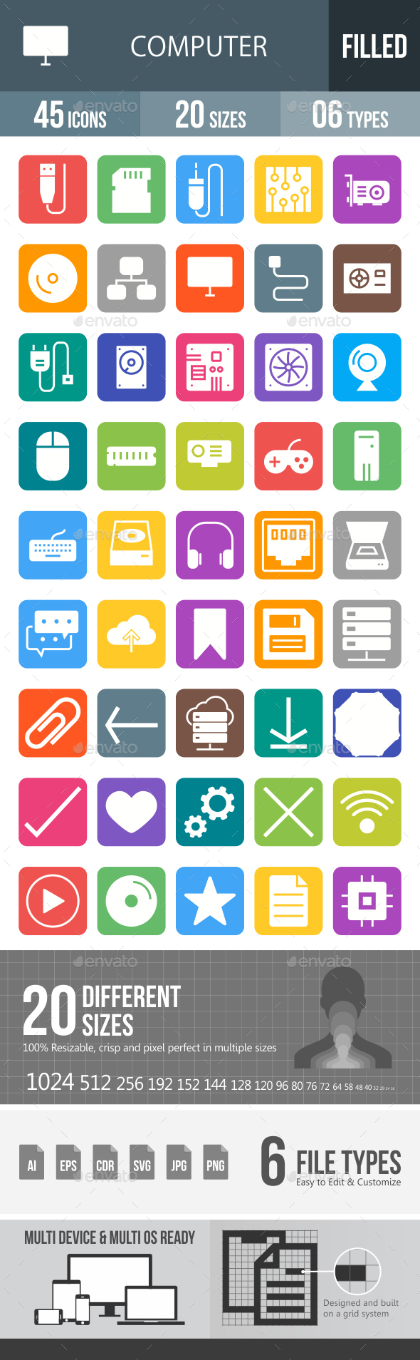 Computer Hardware Glyph Inverted Icons - Icons