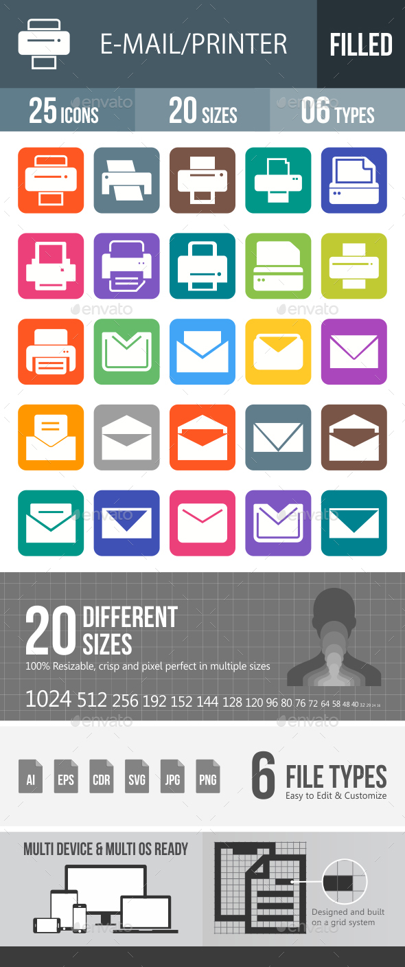 Email & Printer - Technology Glyph Inverted Icons - Icons
