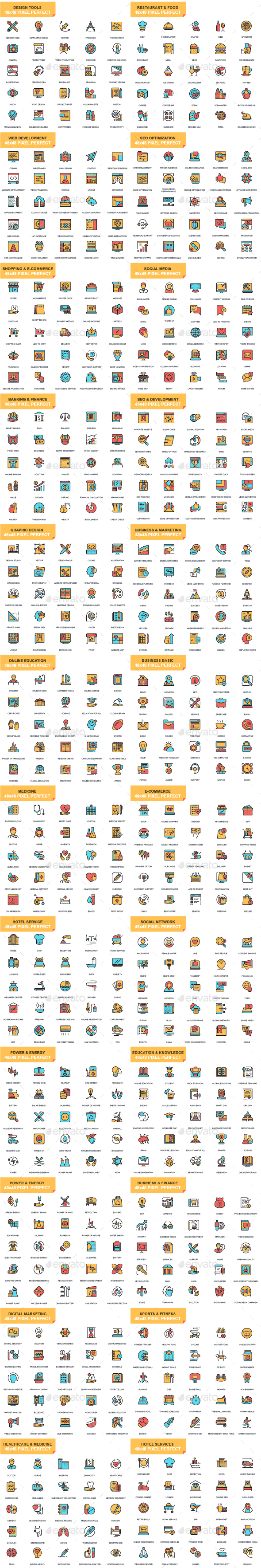 Set of Flat Line Icons - Icons