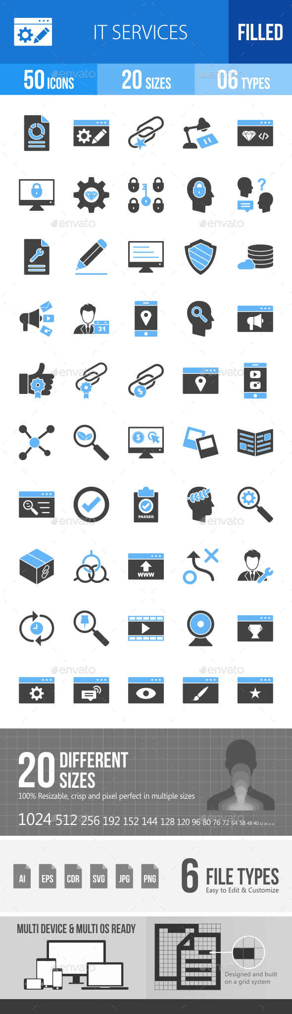 IT Services Blue & Black Icons - Icons