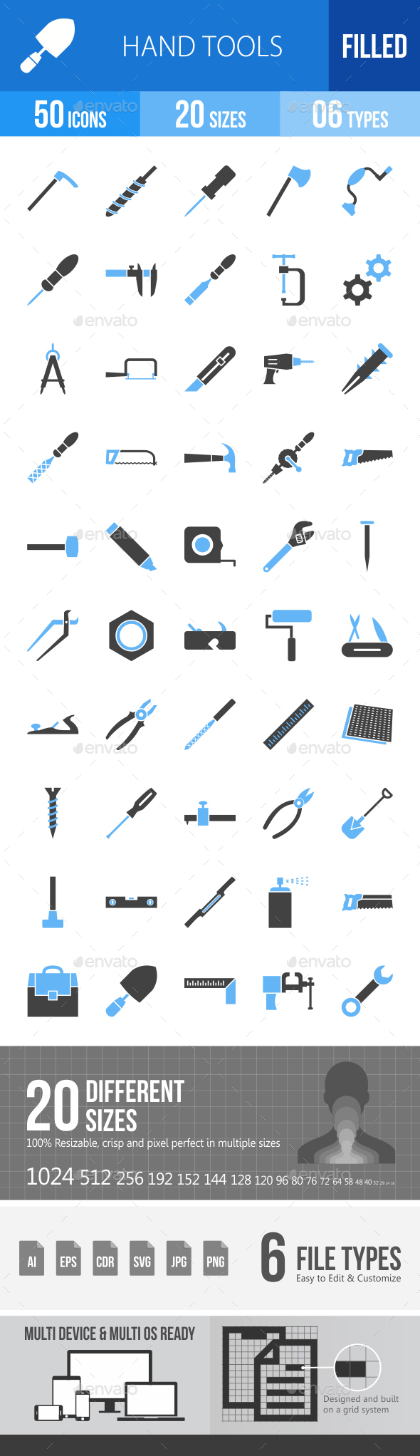 Hand Tools Blue & Black Icons - Icons