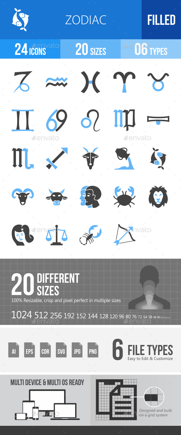 Zodiac Blue & Black Icons - Icons