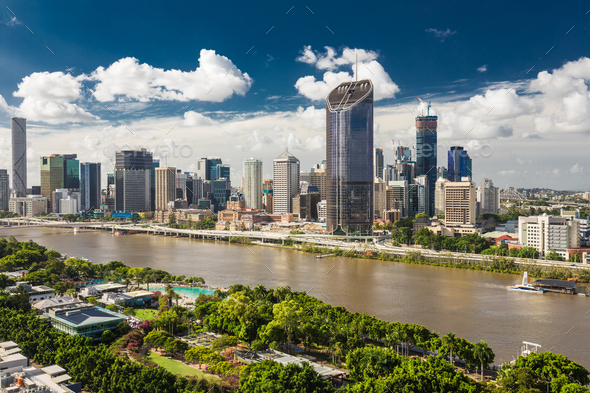 BRISBANE, AUSTRALIA - March 24 2018: Areal image of Brisbane CBD - Stock Photo - Images