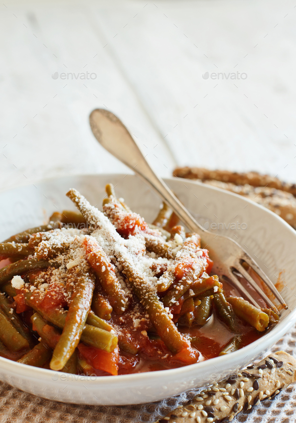Stewed french bean with tomato - Stock Photo - Images