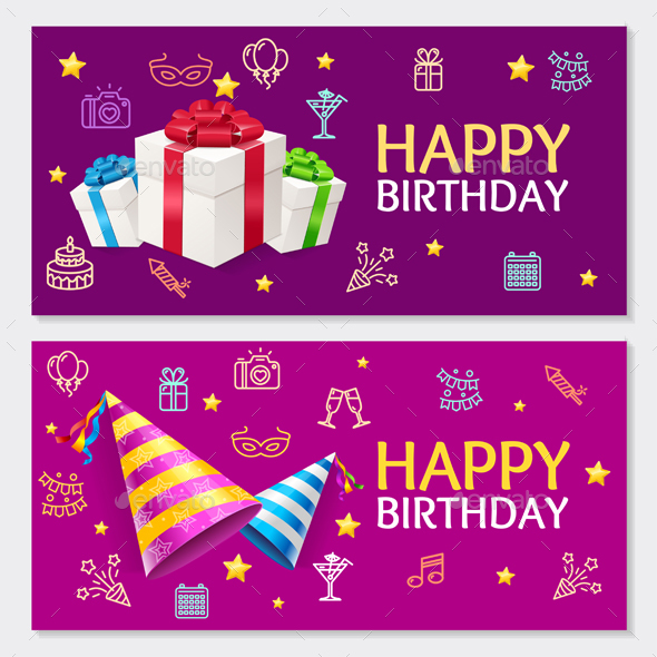 Birthday Banner Card Horizontal Set - Birthdays Seasons/Holidays