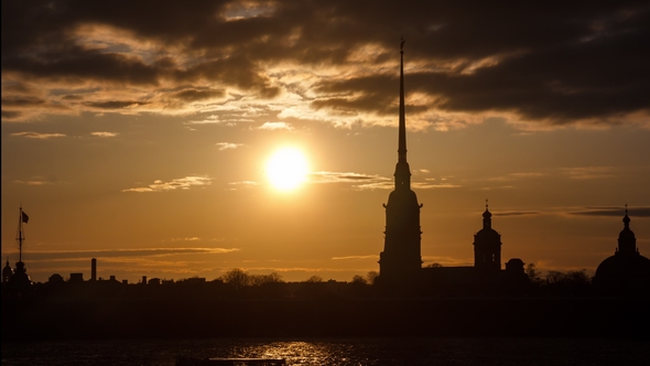 Peter and Paul Cathedral on the Background of the May Sunset. Saint Petersburg alt