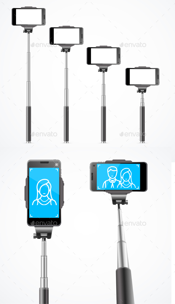 Realistic Detailed Monopods with Phones for Selfie - Man-made Objects Objects