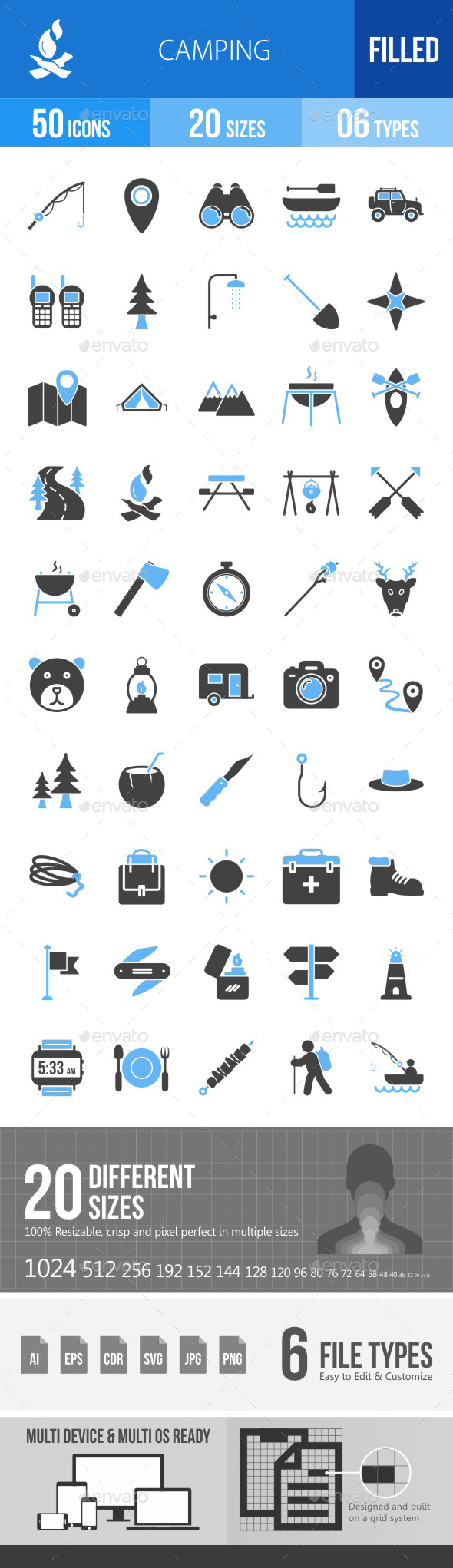 Camping Blue & Black Icons - Icons