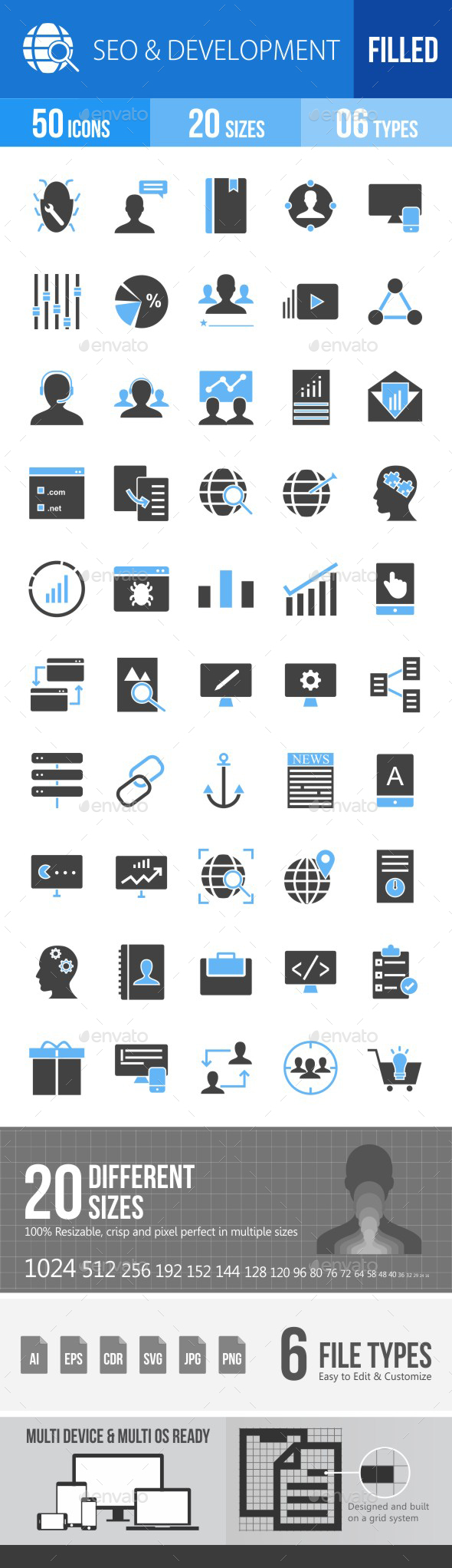 SEO & Development Services Blue & Black Icons - Icons