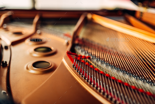 Inside grand piano, strings closeup, nobody Stock Photo by NomadSoul1