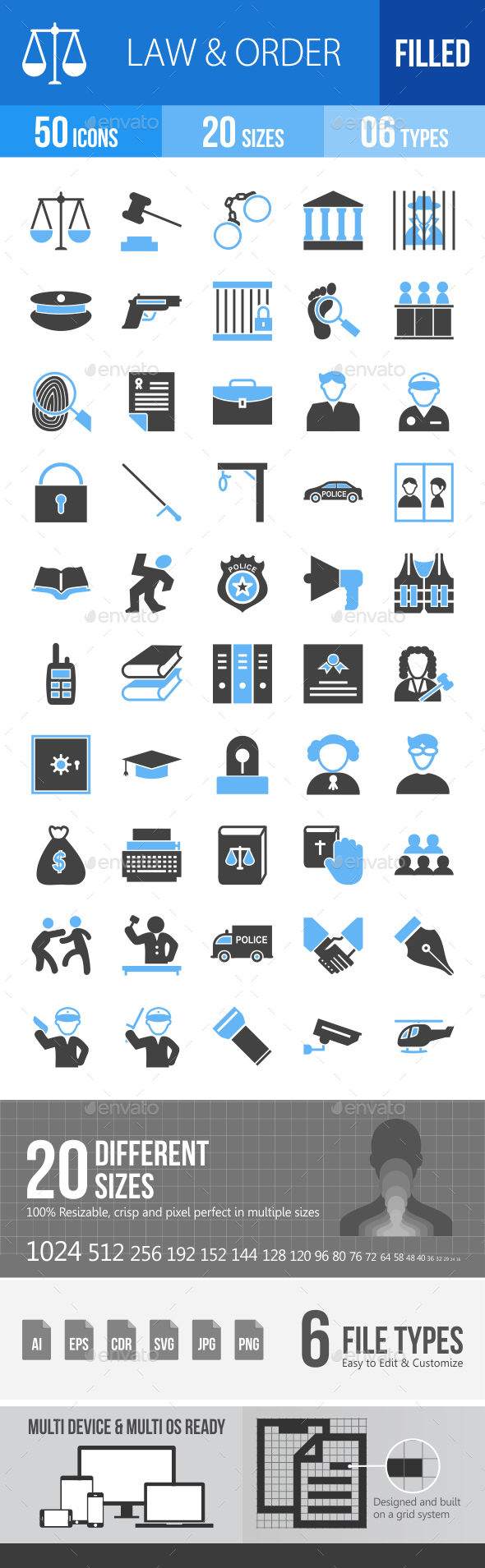 50 Law & Order Filled Blue & Black Icons - Icons