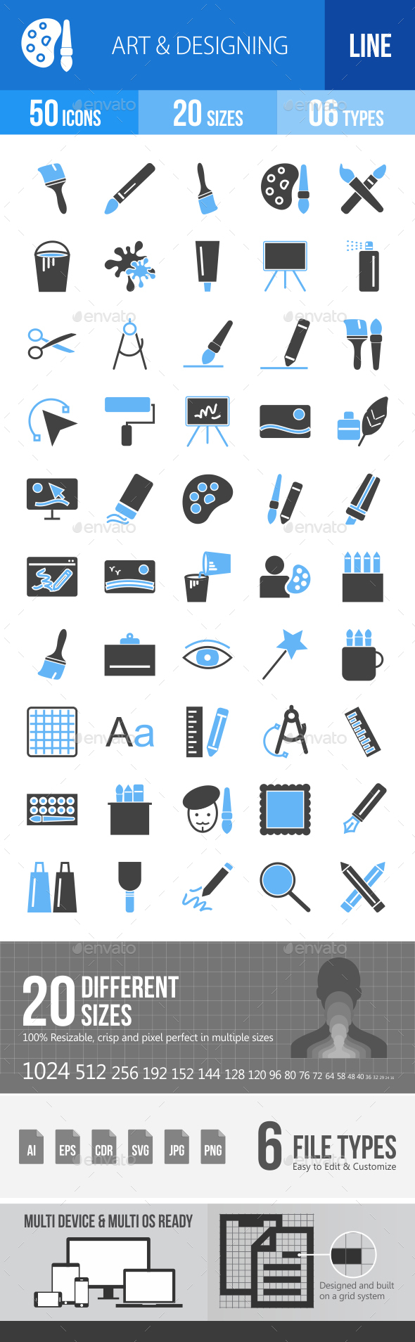 50 Art & Designing Filled Blue & Black Icons - Icons