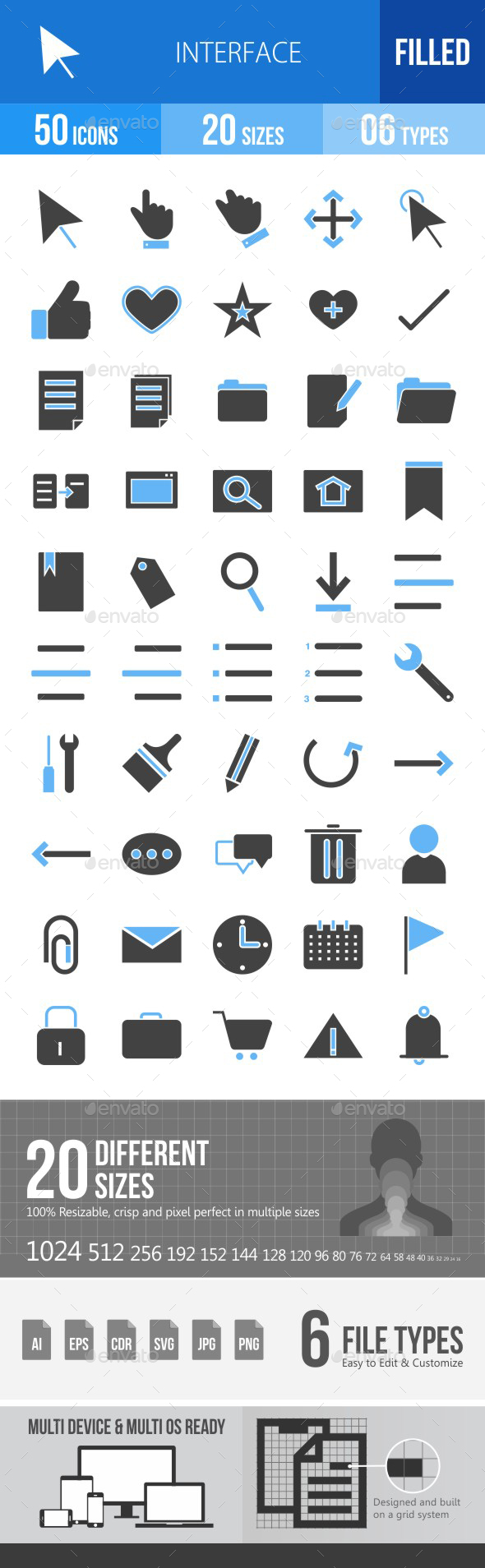 50 Interface Filled Blue & Black Icons - Icons