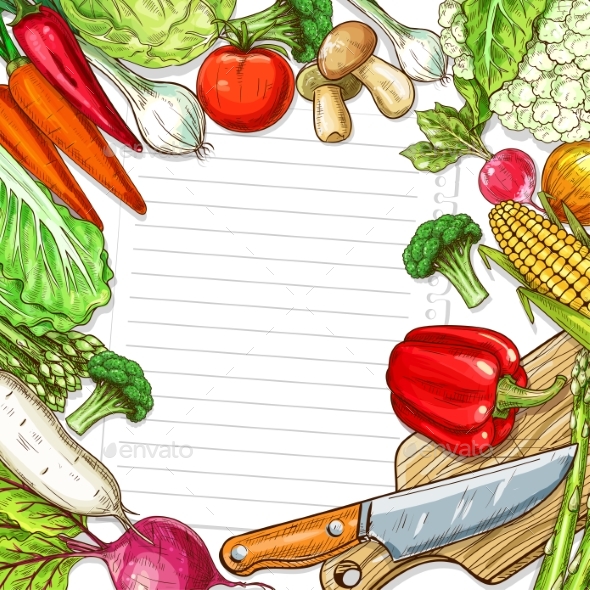 Vector Vegetables Design for Recipe Blank Note - Food Objects
