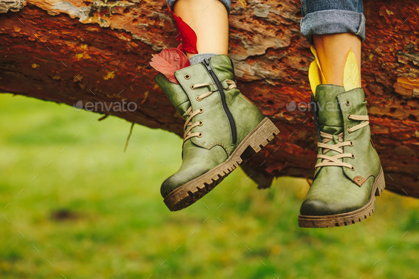 Leather boots on women legs - Stock Photo - Images