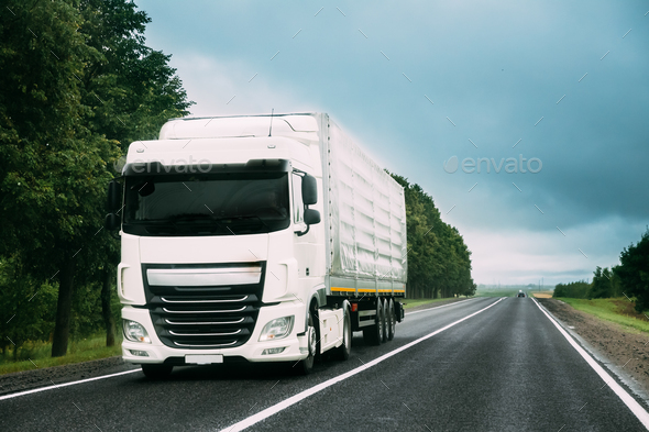Truck Tractor Unit, Prime Mover, Traction Unit In Motion On Road - Stock Photo - Images