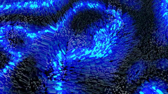 Waves of Blue Color Runs Along Glow Blocks Form a Beautiful Pattern on Waving Surface Like Garland alt