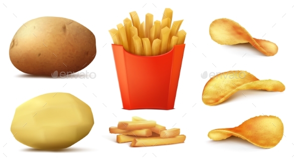 Vector Set of Potato Snacks - Food Objects