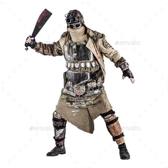 Terrifying post apocalyptic creature with machete - Stock Photo - Images